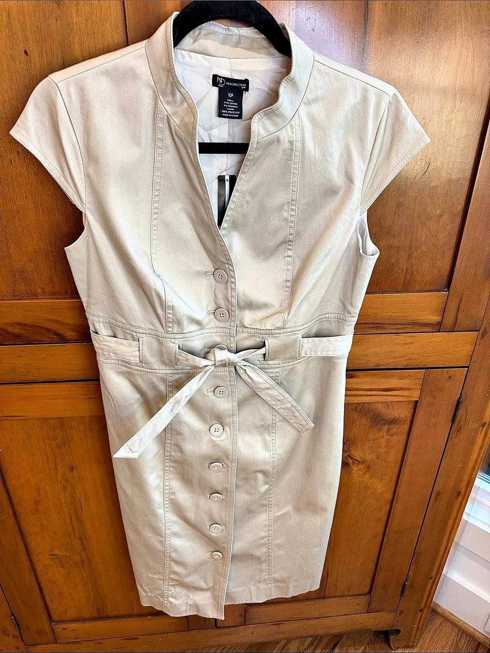 NWT New Directions Light Khaki Cotton/Spandex Button Front Midi Dress Size 10P